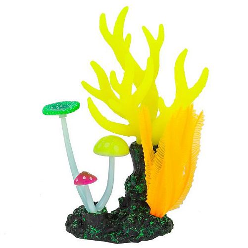 Флуоресцентная аквариумная декорация GLOXY Морские кораллы желтые, 14х6,5х21 см
