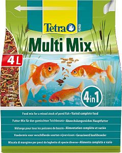 Корм Tetra Pond MultiMix для прудовых рыб, гранулы, хлопья, таблетки, гаммарус, 4 л