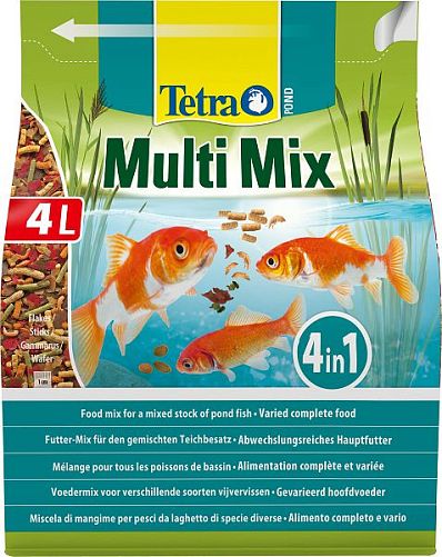 Корм Tetra Pond MultiMix для прудовых рыб, гранулы, хлопья, таблетки, гаммарус, 4 л