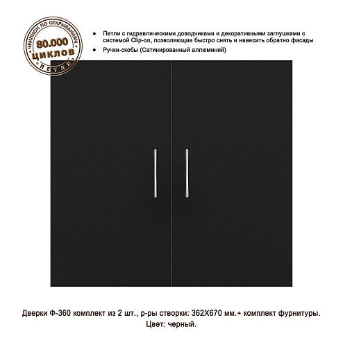 Дверки Biodesign Ф-360 влагостойкие для РИФ-150,300, ПАНОРАМА-280, черная шагрень, 2 шт.