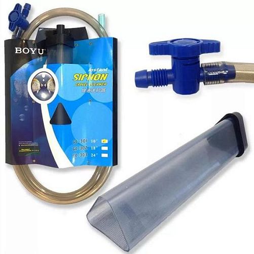 Сифон BOYU GC-303 для очистки грунта аквариума с треугольным заборным раструбом и краном, длина 61,2 см