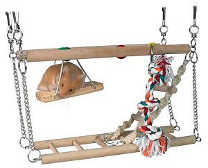 Лестница TRIXIE для хомяка подвесная, двойная с веревкой, 27,5×10,5×16 см, дерево