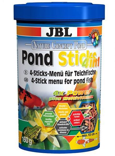 JBL Pond Sticks 4in1 комплексный корм для всех прудовых рыб, 4 вида палочек разного цвета, 1000 мл