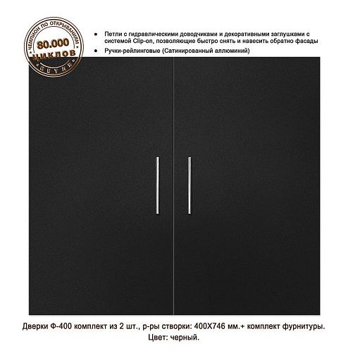 Дверки Biodesign Ф-400 влагостойкие для А-400,500,650,1000, ПАНОРАМА-350,450,600, ДИАРАМА-400, черная шагрень, 2 шт.