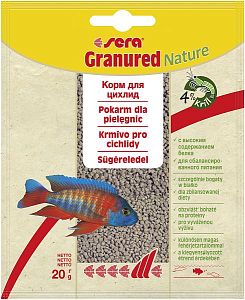 Основной корм Sera GRANURED для мелких плотоядных цихлид, гранулы 20 г