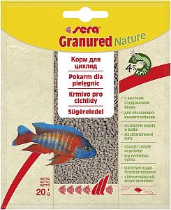 Основной корм Sera GRANURED для мелких плотоядных цихлид, гранулы 20 г