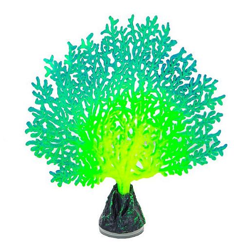 Флуоресцентная аквариумная декорация GLOXY Коралл веерный зеленый, 13,5х3х16 см
