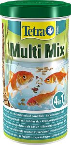 Корм Tetra Pond MultiMix для прудовых рыб, гранулы, хлопья, таблетки, гаммарус, 1 л