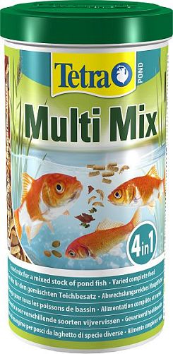 Корм Tetra Pond MultiMix для прудовых рыб, гранулы, хлопья, таблетки, гаммарус, 1 л