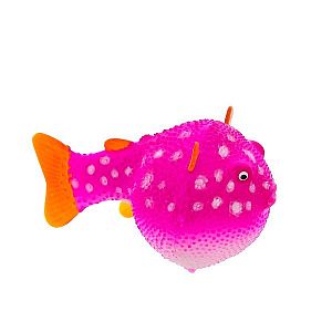 Флуоресцентная аквариумная декорация GLOXY Рыба шар на леске розовая, 8х5×5,5 см