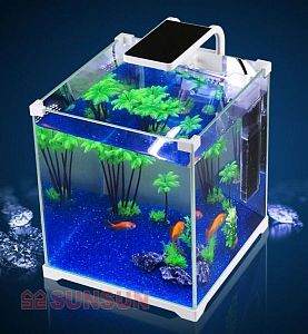 Аквариум SUNSUN с LED светильником и фильтром, куб, 15 л