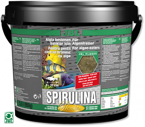 JBL Spirulina корм премиум-класса для пресноводных и морских растительноядных рыб, хлопья 5,5 л