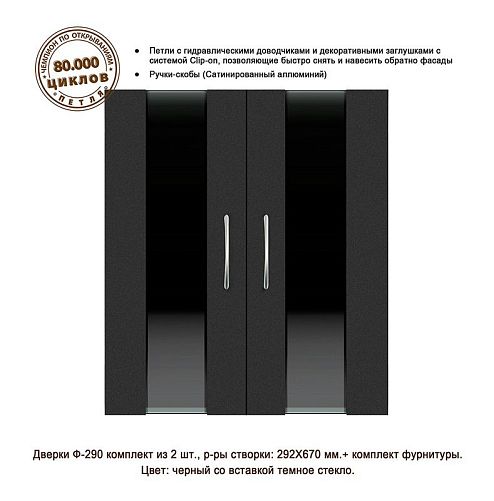 Дверки Biodesign Ф-290 влагостойкие для РИФ-110,125,200,250, ПАНОРАМА-120,140,180,240, черная шагрень и темное стекло, 2 шт.