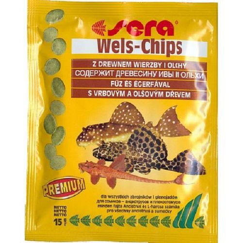Sera WELS CHIPS основной корм для донных рыб, пакетик, чипсы 15 г