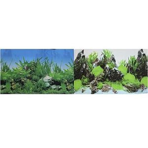 Фон Prime для аквариума двухсторонний Растительный/Скалы с растениями, 30×60 см