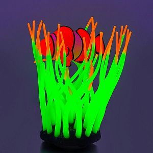 Флуоресцентная аквариумная декорация GLOXY Рыба клоун в анемоне желтая, 11х8×12 см
