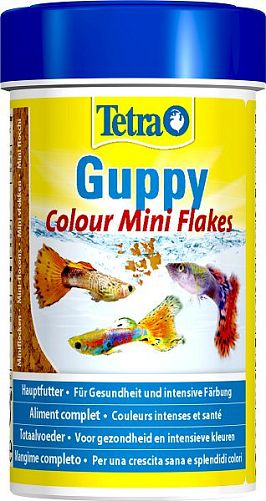 TetraGuppy Colour корм для яркого окраса живородящих рыб, мини хлопья 100 мл