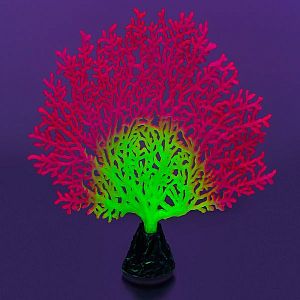 Флуоресцентная аквариумная декорация GLOXY Коралл веерный розовый, 13,5х3×16 см