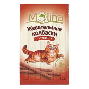 Жевательные колбаски Molina «С уткой» для кошек, 36 г
