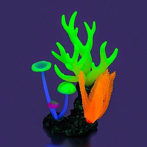 Флуоресцентная аквариумная декорация GLOXY Морские кораллы желтые, 14×6,5×21 см