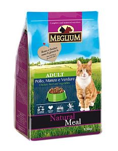 Корм MEGLIUM ADULT для взрослых кошек, говядина, курица, овощи
