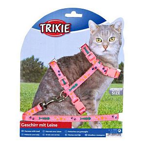 Шлейка TRIXIE с поводком для кошки с рисунком, нейлон, 22–36 см, 10 мм, 1,2 м