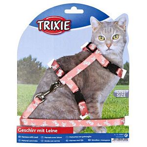 Шлейка TRIXIE с поводком для кошки, 35−45 см, 10 мм, 1,2 м, нейлон с рисунком