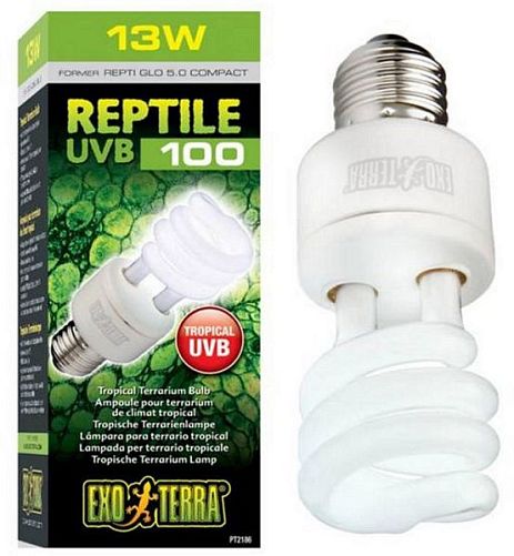Лампа Exo Terra Reptile UVB100 former UVB5.0 Compact для тропического террариума, 13 Вт