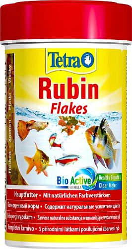 TetraRubin корм для яркого окраса аквариумных рыб, хлопья 100 мл