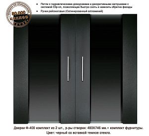 Дверки Biodesign Ф-400 влагостойкие для АТОЛЛ-400,500,650,1000, ПАНОРАМА-350,450,600, ДИАРАМА-400, черная шагрень и темное стекло, 2 шт.