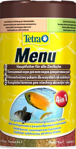 TetraMenu Futtermix корм 4 в 1 для всех видов рыб, мини хлопья 250 мл
