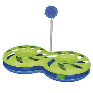 Игрушка TRIXIE «Сумаcшедшая восьмерка» с плюшевым мячиком, для кошек, 46×24 см, зеленый, синий