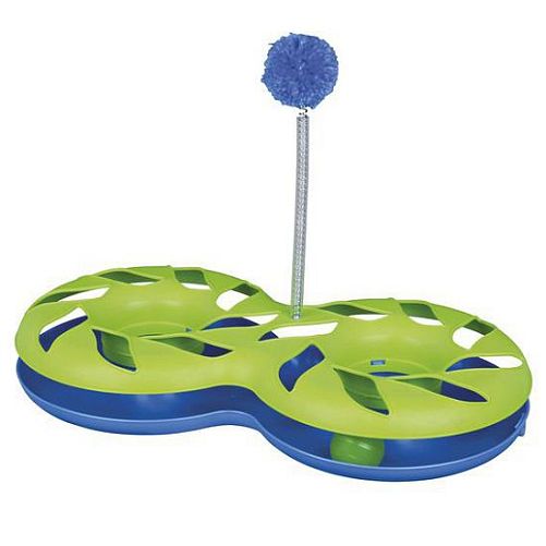 Игрушка TRIXIE "Сумаcшедшая восьмерка" с плюшевым мячиком, для кошек, 46х24 см, зеленый, синий