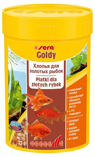 Sera GOLDY основной корм для мелких золотых рыб и других холодноводных видов, хлопья 100 мл