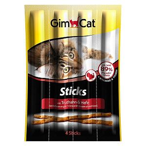Палочки лакомые Gimcat «Sticks» для кошек, индейка+дрожжи, 4 шт.х20 г