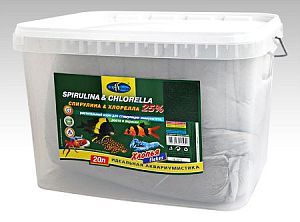 Корм Biodesign СПИРУЛИНА & ХЛОРЕЛЛА 25% для растительноядных видов рыб, хлопья 20 л