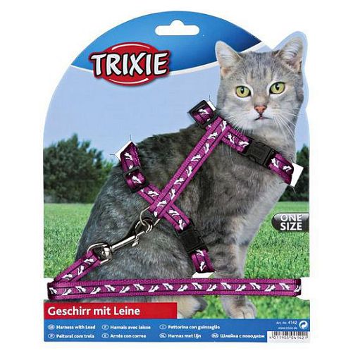 Шлейка TRIXIE с поводком для кошки, 35-45 см, 10 мм, 1,2 м, нейлон с рисунком
