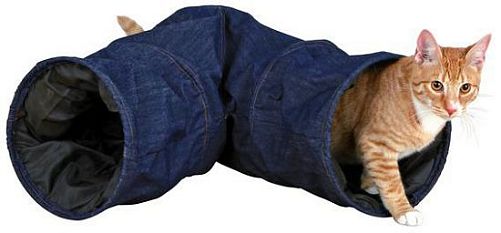 Тоннель TRIXIE для кошек и щенков Jeans, D25, D30х53 см, хлопок, полиэстер, синий
