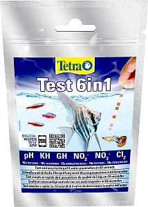 Тест 6 в 1 Tetra GH/kH/NO2/NO3/pH/CL2, полоски для пресной воды 10 шт.