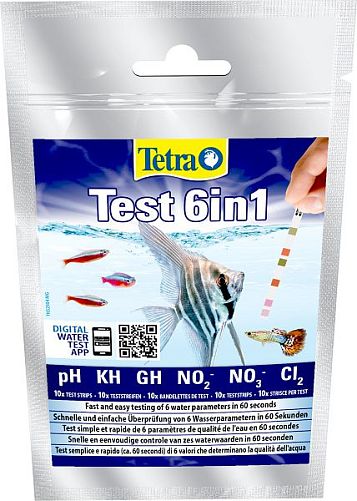 Тест 6 в 1 Tetra  GH/kH/NO2/NO3/pH/CL2, полоски для пресной воды 10 шт.