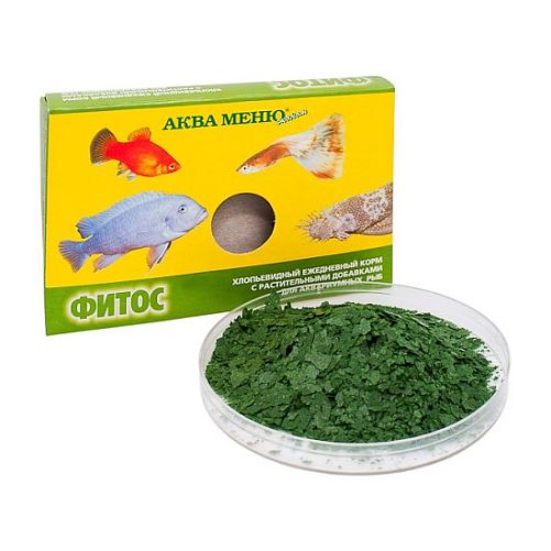Аква Меню Фитос хлопьевидный ежедневный корм с растительными добавками для аквариумных рыб, 11 г