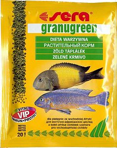 Sera GRANUGREEN основной корм для мелких растительноядных цихлид, пакетик, гранулы 20 г