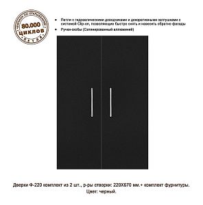 Дверки Biodesign Ф-220 влагостойкие для РИФ-60,100, ПАНОРАМА-60, ДИАРАМА-90, черная шагрень, 2 шт.