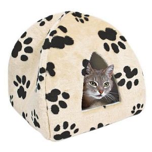 Лежак-пещера TRIXIE «Sheila» для кошки, 40х40×30 см, бежевый с «лапками»