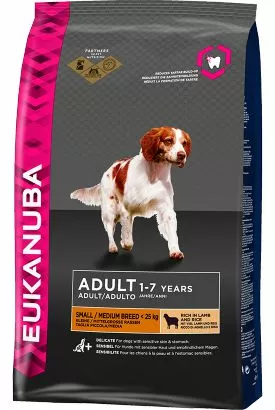 Корм Eukanuba Adult Small & Medium для чувствительных собак мелких и средних пород, ягненок с рисом