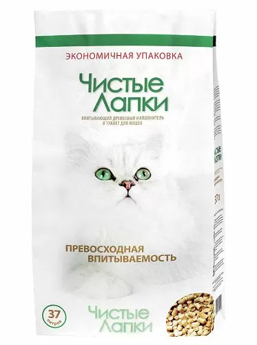 Наполнитель Чистые Лапки комкующийся для кошачьего туалета, древесный, 37 л