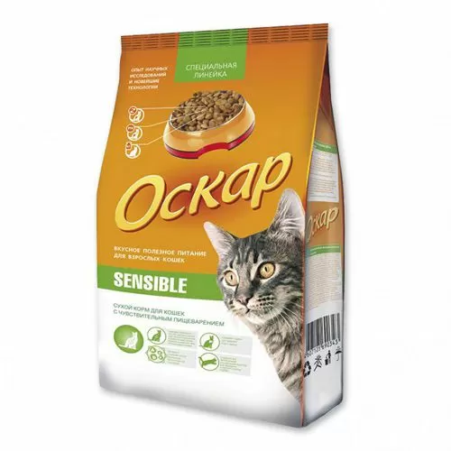 Корм ОСКАР Sensible для кошек с плохим пищеварением и привередливых к еде