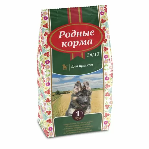 Корм РОДНЫЕ КОРМА 26/13 сухой для щенков