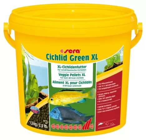 Корм Sera Cichlid Green XL для крупных цихлид и растительноядных рыб, гранулы 3,8 л (1 кг)