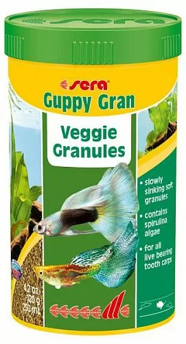 Sera Guppy Gran растительный корм для рыб, гранулы 250 мл